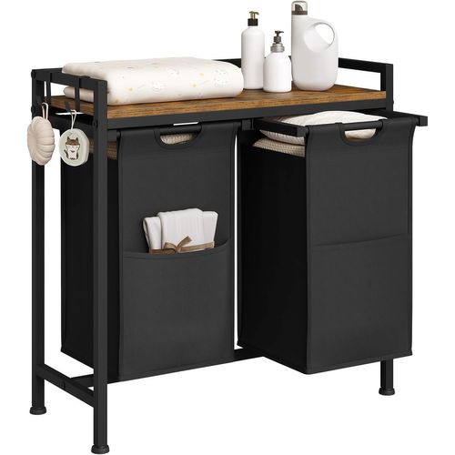 Panier à Linge 2 Compartiments, 40l/panier, Avec Étagère,en Tissu Oxford Amovible,marron + Noir