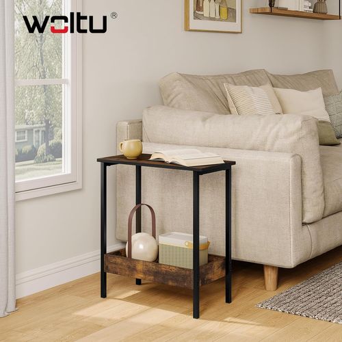 Table Basse Avec Rangement, Petite Table, Table D'appoint à 2 Étagères, Marron Rustique + Noir