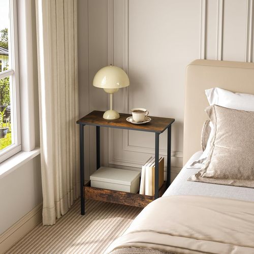 Table Basse Avec Rangement, Petite Table, Table D'appoint à 2 Étagères, Marron Rustique + Noir