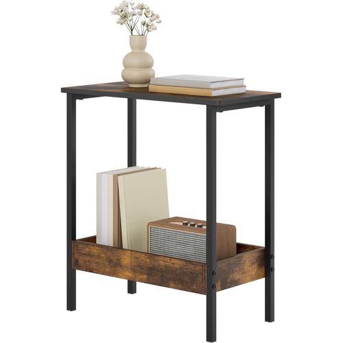 Table Basse Avec Rangement, Petite Table, Table D'appoint à 2 Étagères, Marron Rustique + Noir