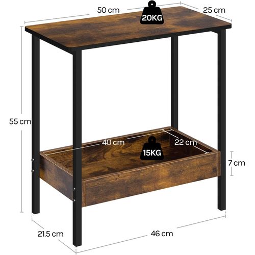 Table Basse Avec Rangement, Petite Table, Table D'appoint à 2 Étagères, Marron Rustique + Noir
