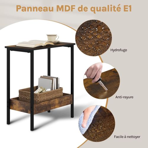 Table Basse Avec Rangement, Petite Table, Table D'appoint à 2 Étagères, Marron Rustique + Noir