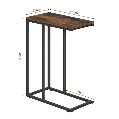 Table Bout De Canapé De Salon En Métal Et Mdf, 45x25x63,5cm, Marron Rustique + Noir