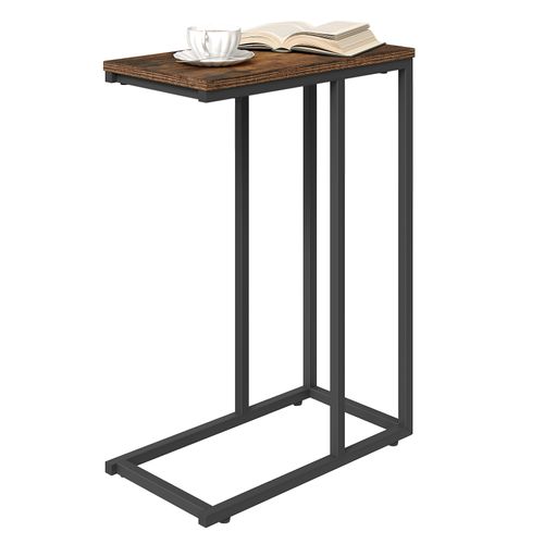 Table Bout De Canapé De Salon En Métal Et Mdf, 45x25x63,5cm, Marron Rustique + Noir