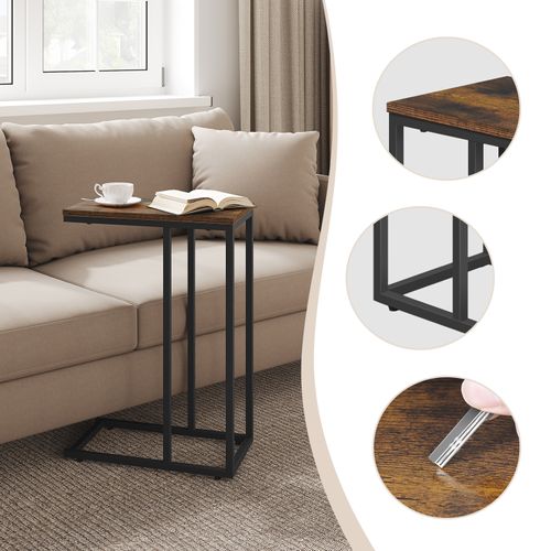 Table Bout De Canapé De Salon En Métal Et Mdf, 45x25x63,5cm, Marron Rustique + Noir