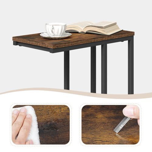 Table Bout De Canapé De Salon En Métal Et Mdf, 45x25x63,5cm, Marron Rustique + Noir