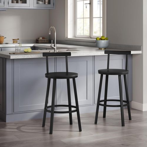 Lot De 2 Tabouret De Bar Avec Repose-pieds Et Dossier, Tabouret Haut, Siège En Mdf, Noir