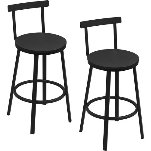 Lot De 2 Tabouret De Bar Avec Repose-pieds Et Dossier, Tabouret Haut, Siège En Mdf, Noir