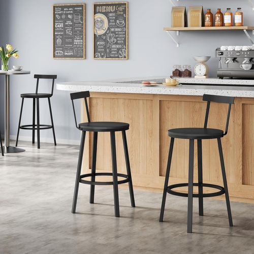 Lot De 6 Tabouret De Bar Avec Repose-pieds Et Dossier, Tabouret Haut, Siège En Mdf, Noir
