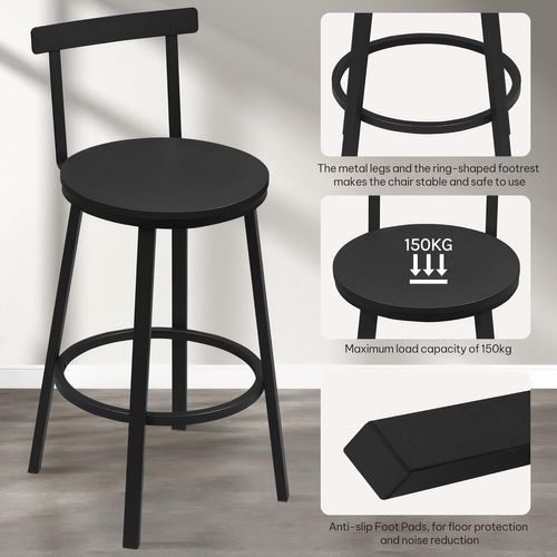Lot De 6 Tabouret De Bar Avec Repose-pieds Et Dossier, Tabouret Haut, Siège En Mdf, Noir