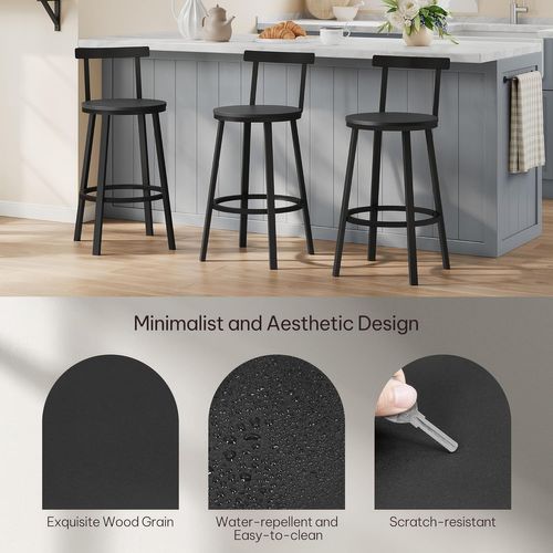 Lot De 6 Tabouret De Bar Avec Repose-pieds Et Dossier, Tabouret Haut, Siège En Mdf, Noir