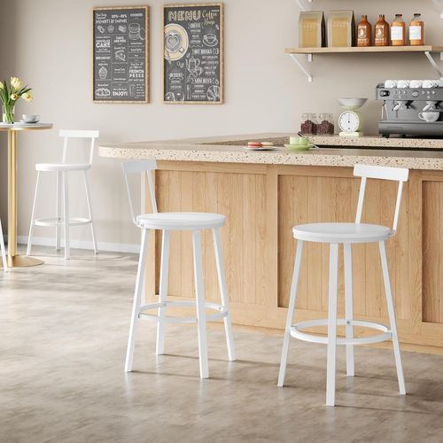 Lot De 4 Tabouret De Bar Avec Repose-pieds Et Dossier, Tabouret Haut, Siège En Mdf, Blanc