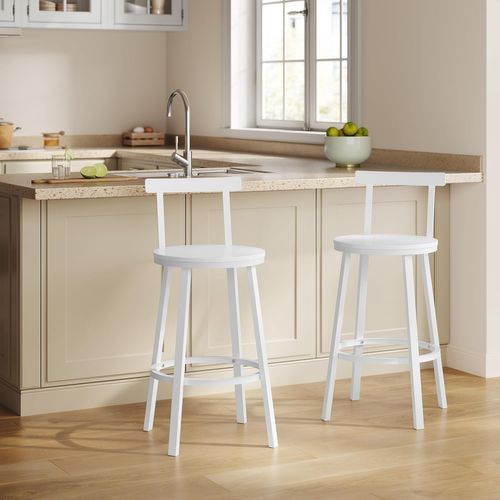 Lot De 4 Tabouret De Bar Avec Repose-pieds Et Dossier, Tabouret Haut, Siège En Mdf, Blanc