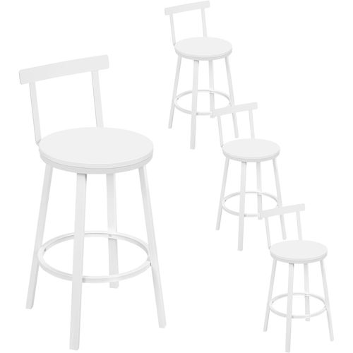 Lot De 4 Tabouret De Bar Avec Repose-pieds Et Dossier, Tabouret Haut, Siège En Mdf, Blanc
