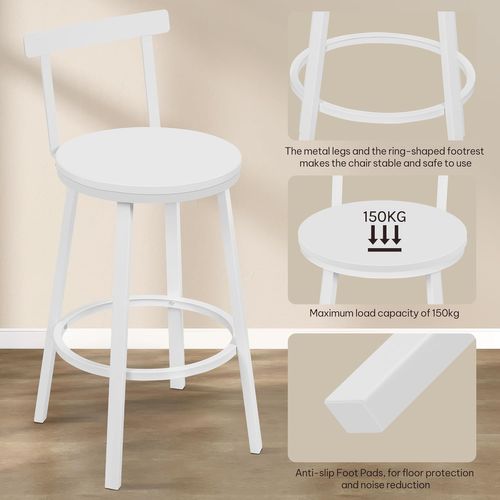 Lot De 4 Tabouret De Bar Avec Repose-pieds Et Dossier, Tabouret Haut, Siège En Mdf, Blanc