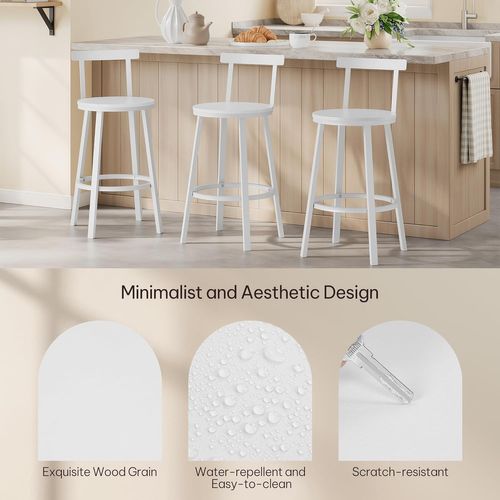 Lot De 4 Tabouret De Bar Avec Repose-pieds Et Dossier, Tabouret Haut, Siège En Mdf, Blanc