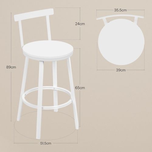 Lot De 6 Tabouret De Bar Avec Repose-pieds Et Dossier, Tabouret Haut, Siège En Mdf, Blanc