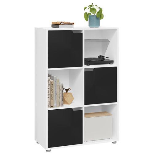 Bibliothèque Étagère De Rangement, Meuble Cube 59,6x29x91cm, En MDF, Avec 3 Portes, Blanc+Noir