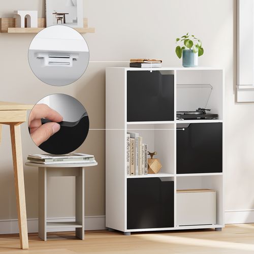 Bibliothèque Étagère De Rangement, Meuble Cube 59,6x29x91cm, En MDF, Avec 3 Portes, Blanc+Noir