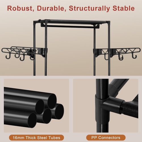 Armoire Ouverte 3-en-1,portant à Vêtements Autoportant Avec Tringle,8 Crochets,53,5x35,5x171cm,noir