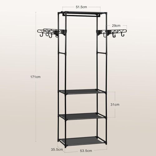 Armoire Ouverte 3-en-1,portant à Vêtements Autoportant Avec Tringle,8 Crochets,53,5x35,5x171cm,noir