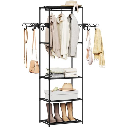 Armoire Ouverte 3-en-1,portant à Vêtements Autoportant Avec Tringle,8 Crochets,53,5x35,5x171cm,noir