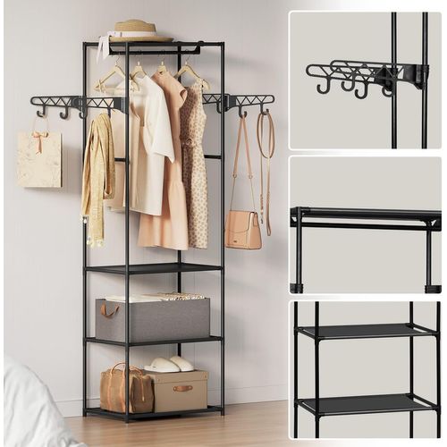 Armoire Ouverte 3-en-1,portant à Vêtements Autoportant Avec Tringle,8 Crochets,53,5x35,5x171cm,noir