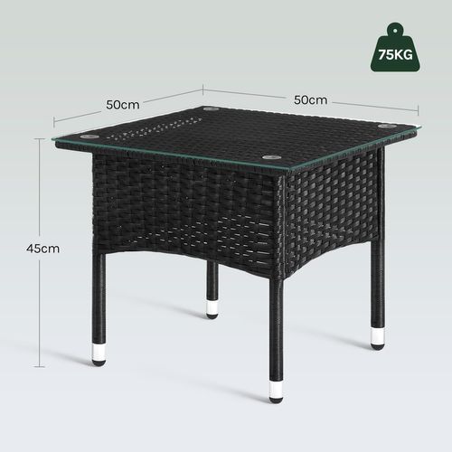 Table De Jardin Extérieure, 50x50x45,5cm,en Aspect Rotin,plateau En Verre Trempé,tables Blacon,noir