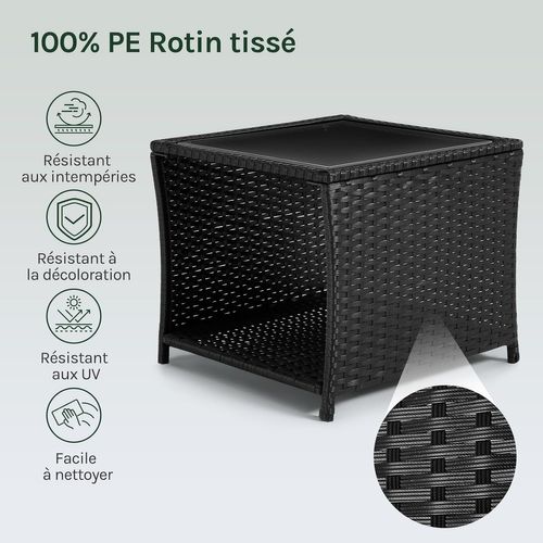 Table Jardin En Rotin Pe,45x45x40cm, Noir