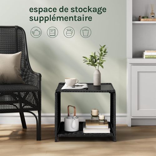 Table Jardin En Rotin Pe,45x45x40cm, Noir