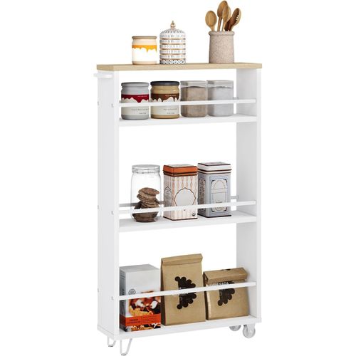 Desserte à Roulettes,desserte Cuisine à 3 Niveaux,avec Poignée+freins,47x80x13cm,chêne Clair+blanc