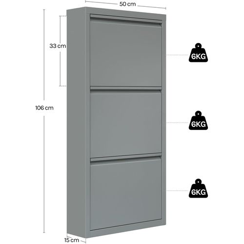 Pack De 2 Armoire à Chaussures, 18 Paires, 3 Compartiments, Porte Abattante, Gris Clair,50x15x106cm