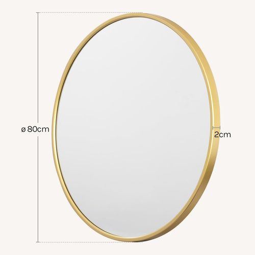 Miroir Rond, Miroir Mural, Cadre En Métal Doré, Φ80 Cm, Verre Clair Avec Panneau Arrière En Mdf