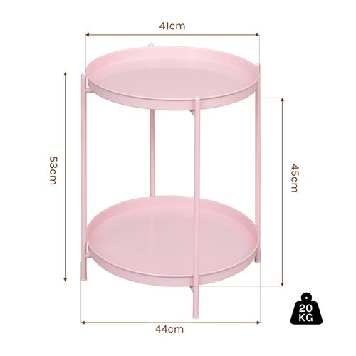 Table Basse Ronde, Table D'appoint, Table Salon, Avec 2 Plateaux Amovibles, En Métal, Rose