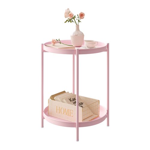 Table Basse Ronde, Table D'appoint, Table Salon, Avec 2 Plateaux Amovibles, En Métal, Rose