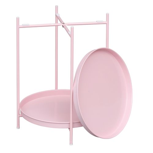 Table Basse Ronde, Table D'appoint, Table Salon, Avec 2 Plateaux Amovibles, En Métal, Rose