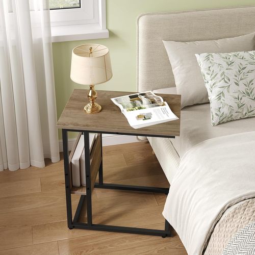 Table D'appoint, Bout De Canapé, En Bois D'ingénierie, Compartiment De Rangement, Chêne Gris