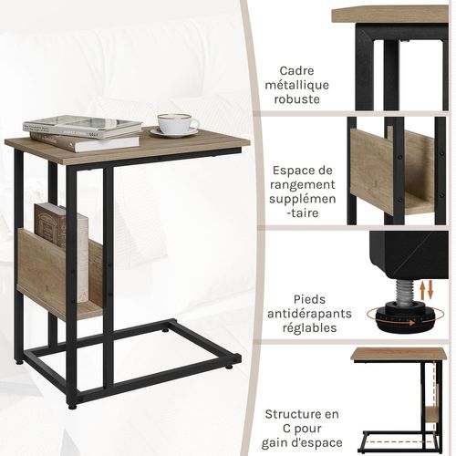 Table D'appoint, Bout De Canapé, En Bois D'ingénierie, Compartiment De Rangement, Chêne Gris