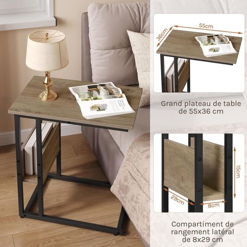 Table D'appoint, Bout De Canapé, En Bois D'ingénierie, Compartiment De Rangement, Chêne Gris