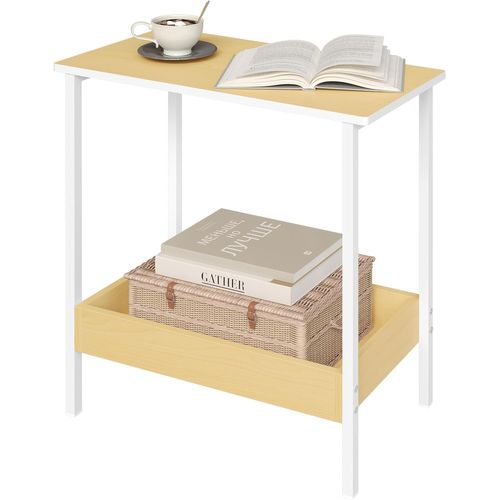 Table Basse Avec Rangement, Table D'appoint à 2 Étagères, En Métal Et Bois Artificiel, 50x55x25cm