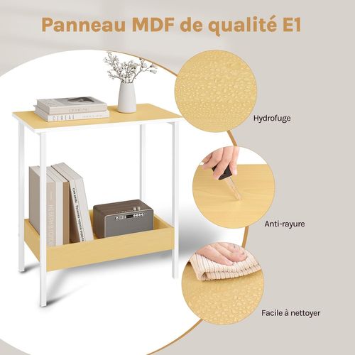 Table Basse Avec Rangement, Table D'appoint à 2 Étagères, En Métal Et Bois Artificiel, 50x55x25cm
