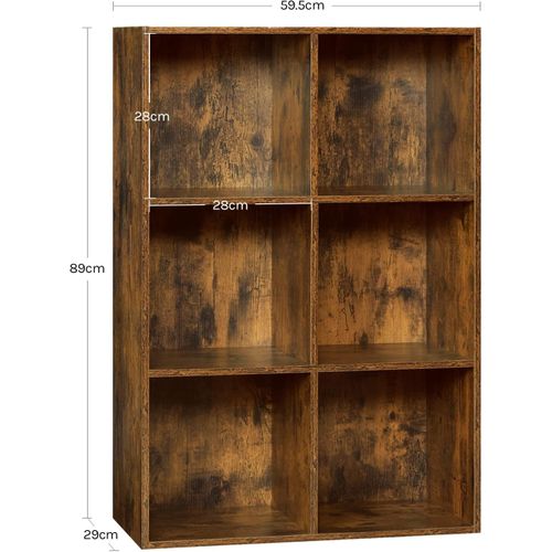 Bibliothèque Étagère Rangement, Avec 6 Cubes, En Bois D'ingénierie, Marron Rustique, 29x89x59,6cm