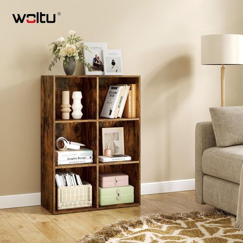 Bibliothèque Étagère Rangement, Avec 6 Cubes, En Bois D'ingénierie, Marron Rustique, 29x89x59,6cm