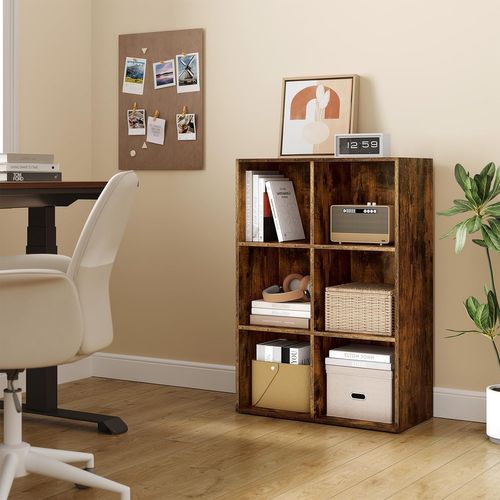 Bibliothèque Étagère Rangement, Avec 6 Cubes, En Bois D'ingénierie, Marron Rustique, 29x89x59,6cm