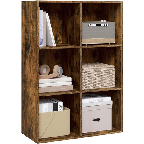 Bibliothèque Étagère Rangement, Avec 6 Cubes, En Bois D'ingénierie, Marron Rustique, 29x89x59,6cm