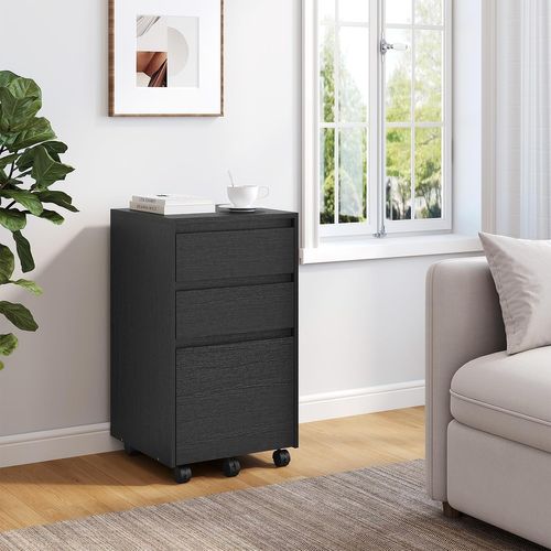 Caisson Bureau Mobile, Meuble Rangement Sur Roulettes, Avec 3 Tiroirs, Noir, 40x40x70cm