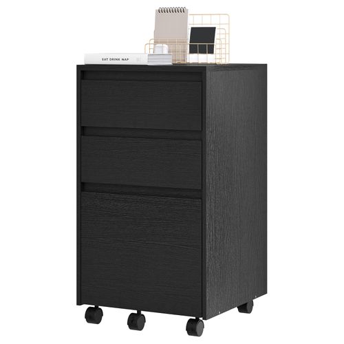 Caisson Bureau Mobile, Meuble Rangement Sur Roulettes, Avec 3 Tiroirs, Noir, 40x40x70cm