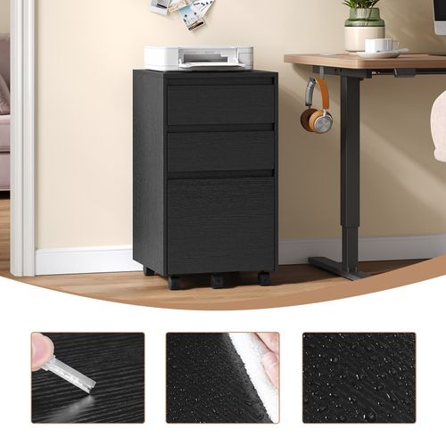 Caisson Bureau Mobile, Meuble Rangement Sur Roulettes, Avec 3 Tiroirs, Noir, 40x40x70cm