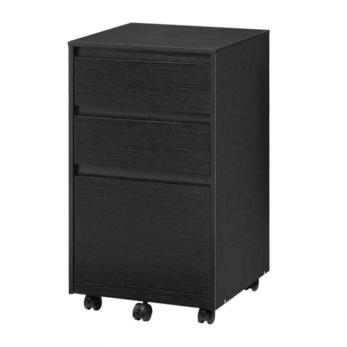 Caisson Bureau Mobile, Meuble Rangement Sur Roulettes, Avec 3 Tiroirs, Noir, 40x40x70cm