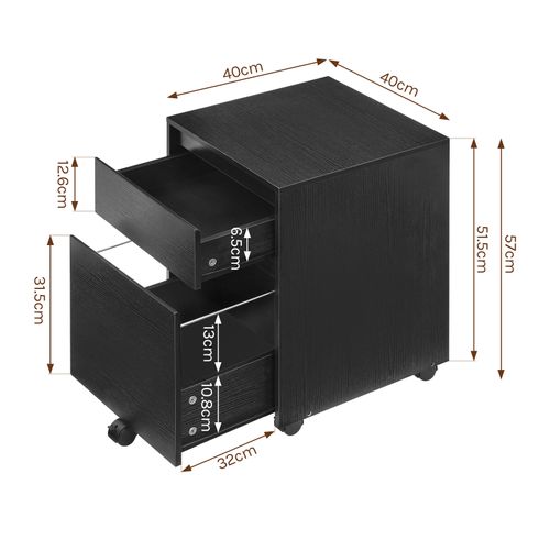 Caisson Bureau Avec 2 Tiroirs, Meuble Rangement Sur Roulettes, En Bois D'ingénierie Pb, 40x40x56cm